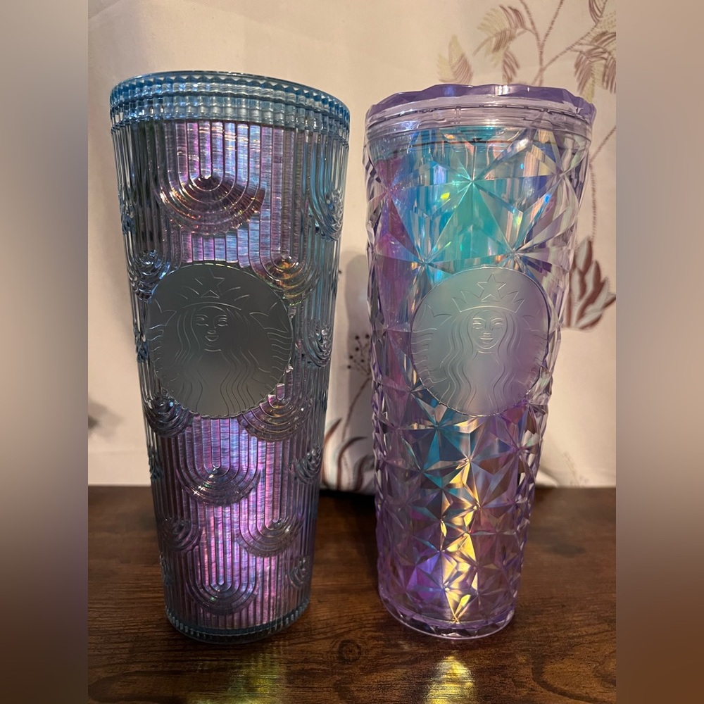 Starbucks Iridescent Blue Faceted Cold Cups Set of 2